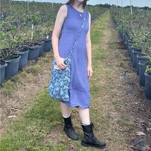 April Cornell vintage blue and white polka dot Midi sundress